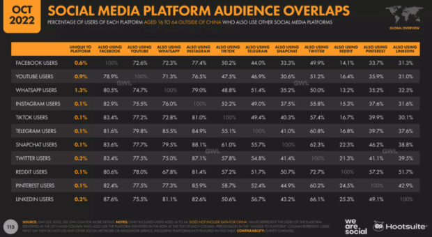 social media platform audience overlaps
