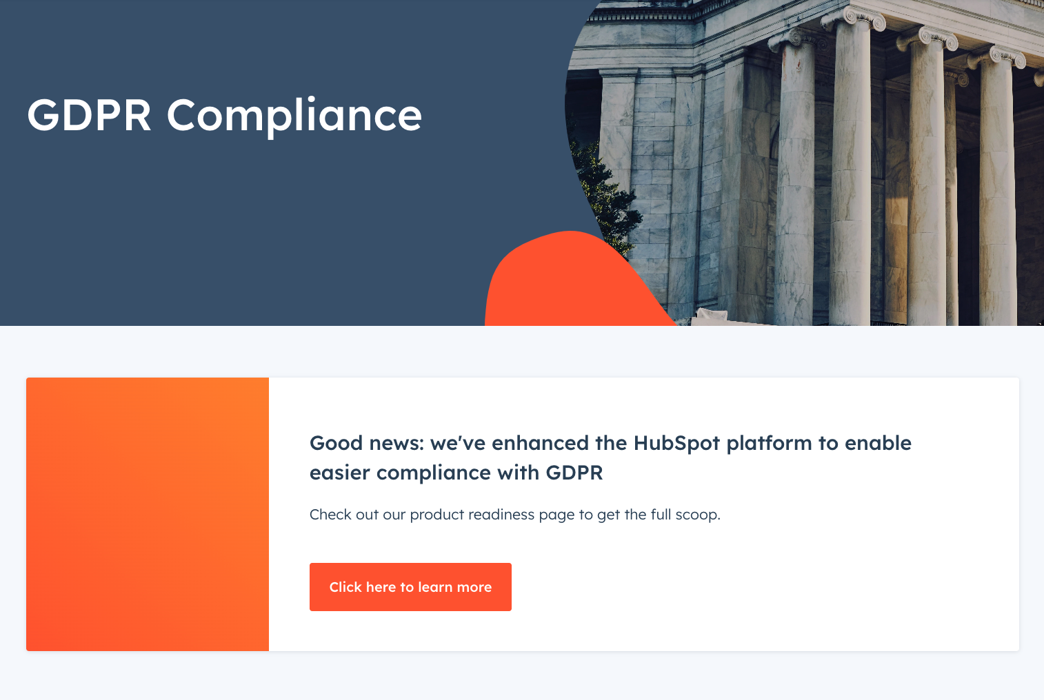 screenshot of hubspots gdpr compliance page