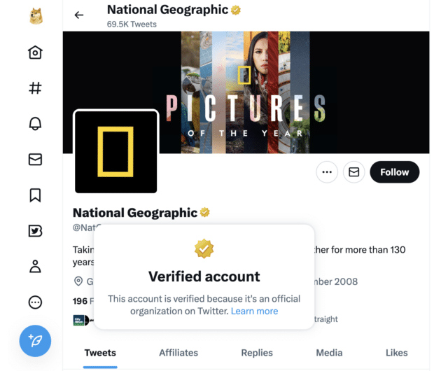 National Geographic gold checkmark official verified organization