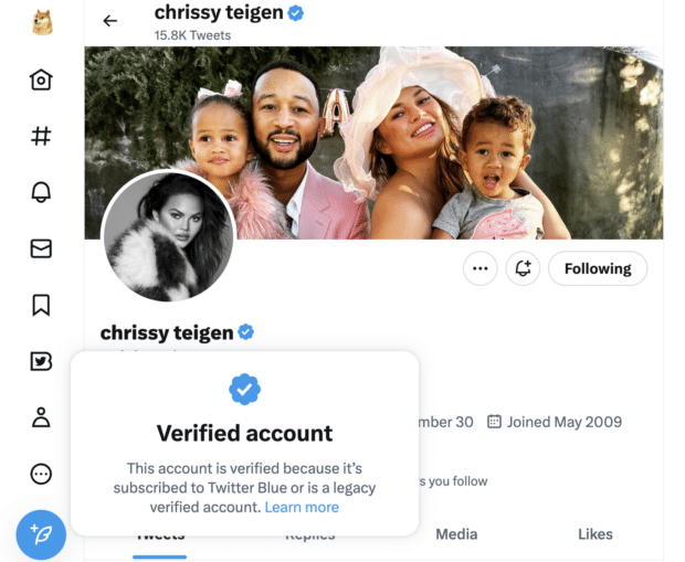 chrissy teigen verified twitter account
