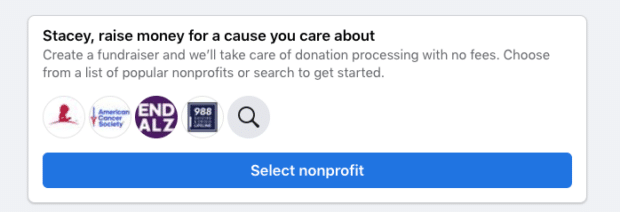 select nonprofit to raise money for a cause you care about