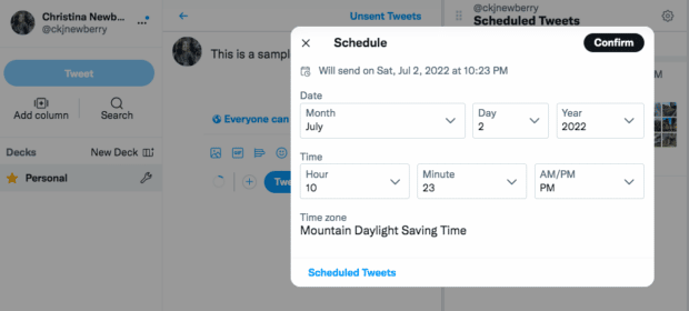 Scheduling a Tweet in Tweetdeck