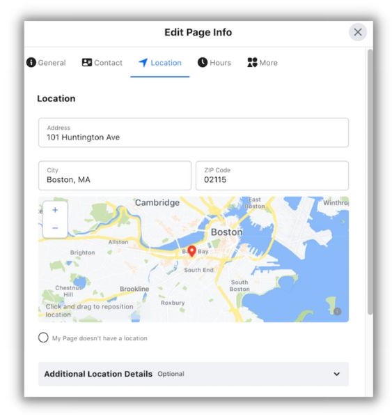 Listings management tools - Facebook map