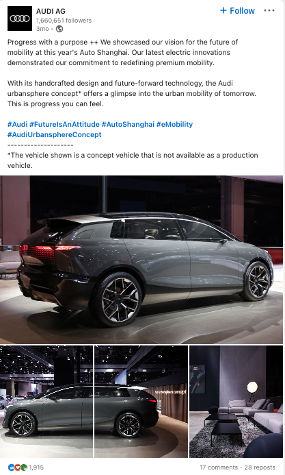 A multi-image LinkedIn post from Audi