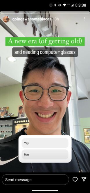 instagram story poll yes or no to computer glasses