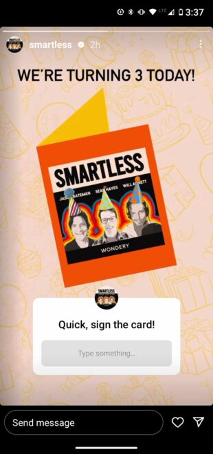 Smartless birthday celebration question sticker for card