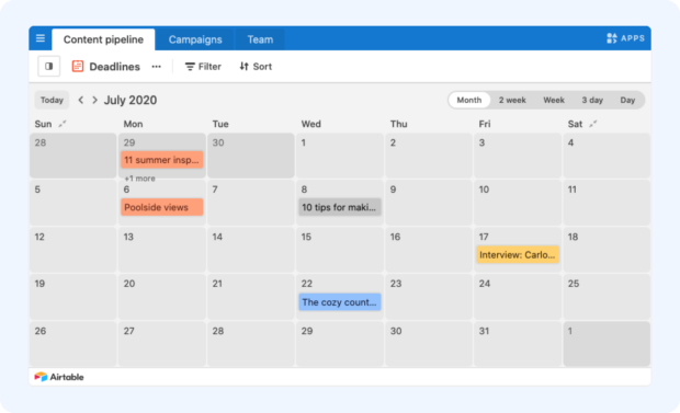 AirTable is a social media content planning tool that allows you and your team to map out content calendars, manage campaigns, and build dynamic workflows