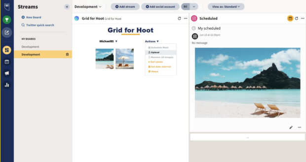 Grid for Hoot integrates with your Hootsuite dashbaord in its own Stream