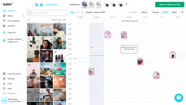 Later social media scheduling tool