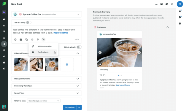 scheduling a social media post using sprout social