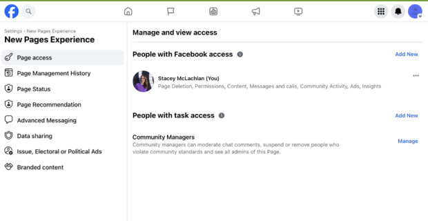 New Pages Experience Manage and View Access