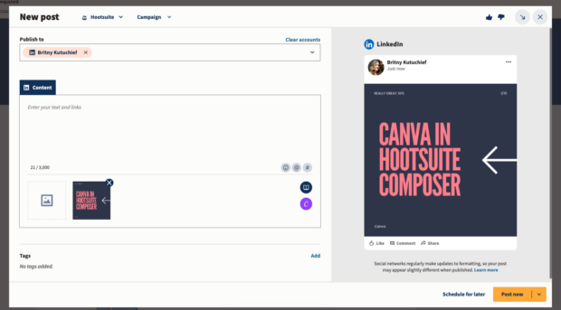 Canva in Hootsuite Composer