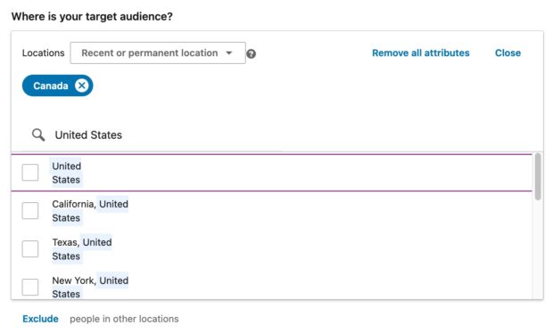 location targeting by country on LinkedIn Campaign Manager