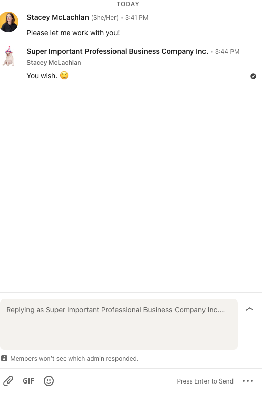 LinkedIn Company Page DM conversation in a chat window