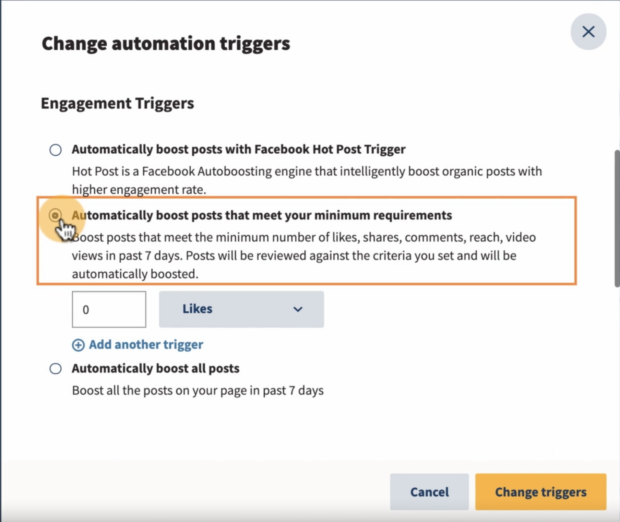 change automation engagement triggers automatically boost posts that meet your minimum requirements