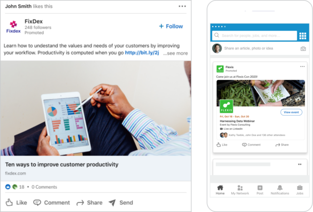 linkedin single image ad shown in full screen and mobile version