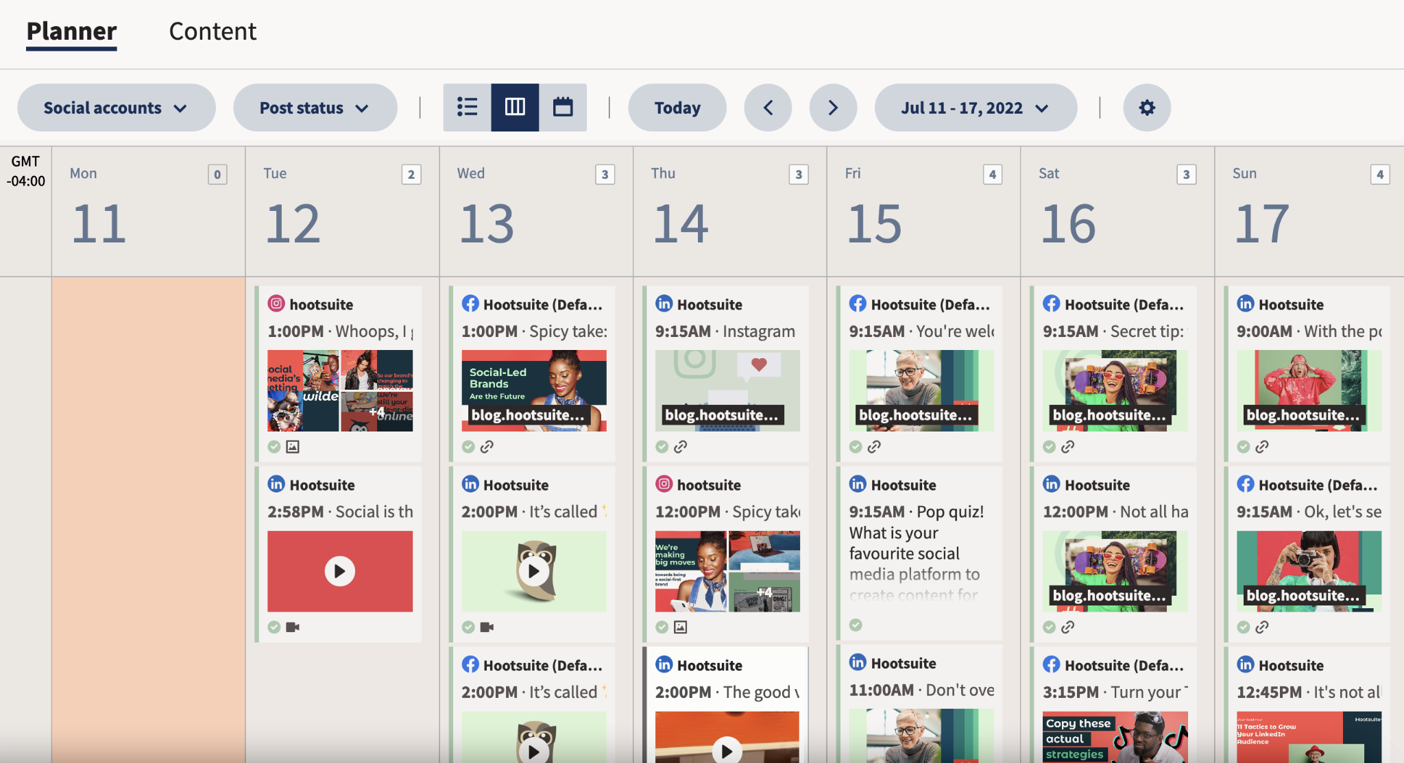 many social media posts scheduled in hootsuite planner