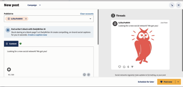 Scheduling a Threads post in Hootsuite