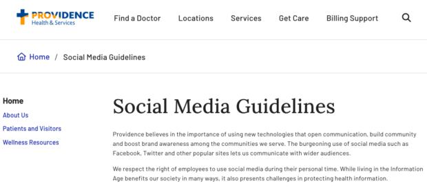 Providence Health and Services social media guidelines