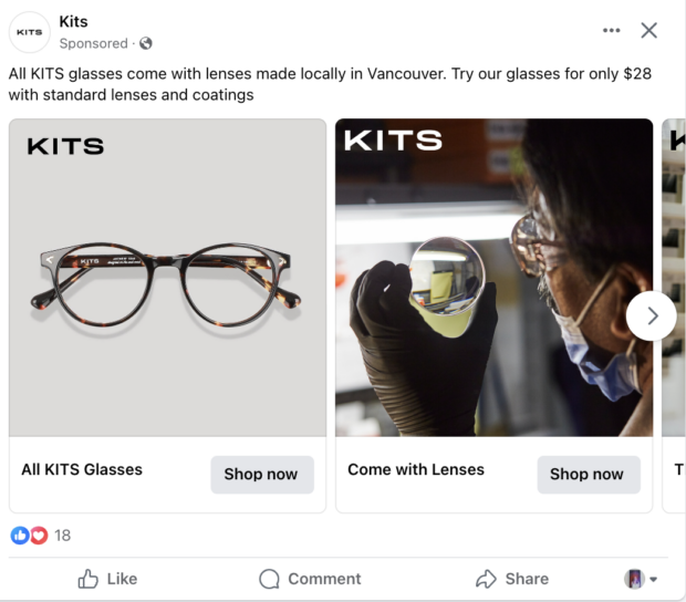 Kits eyeglasses Facebook ad