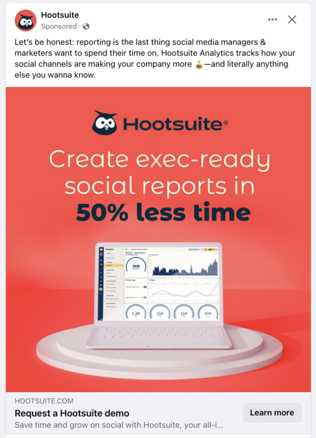 Hootsuite Analytics ad on Facebook