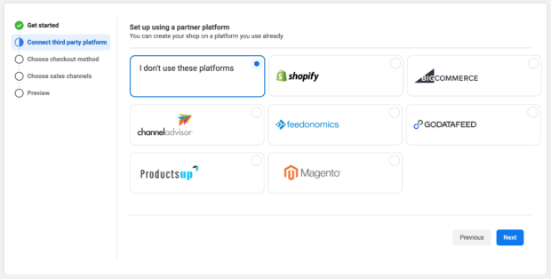 Partner platform selection I don't use these platforms option