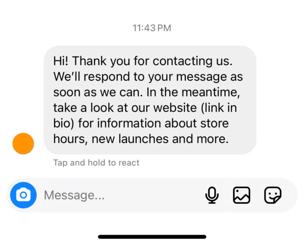 Instagram auto reply customer service