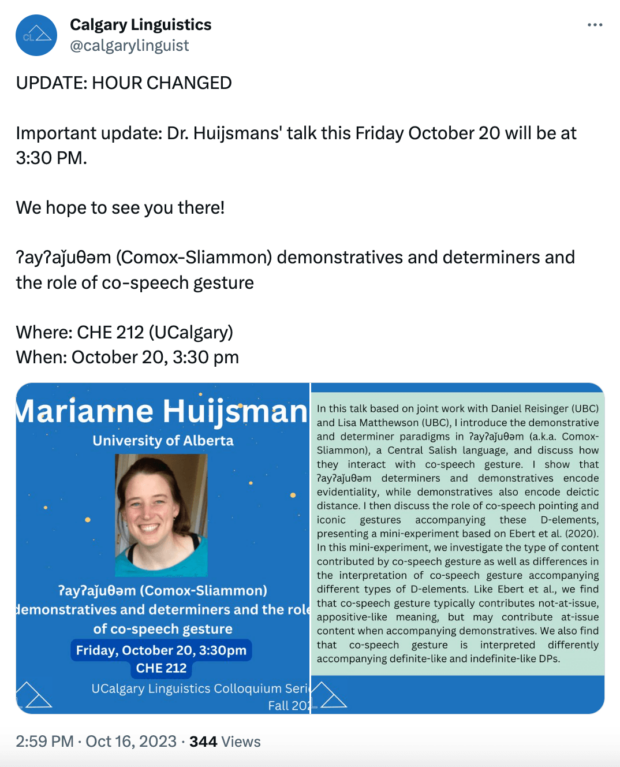 Calgary Linguistics update to time for talk from University of Alberta 
