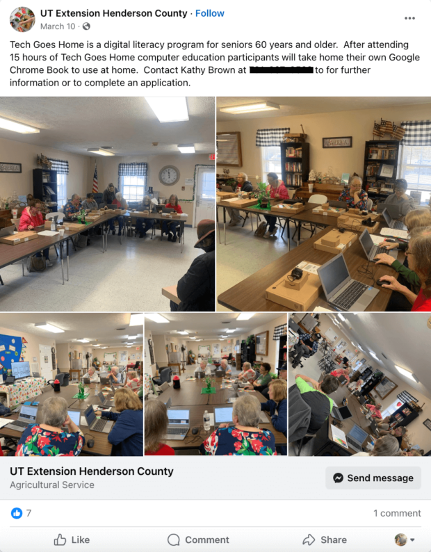 UT Extension of Henderson County digital literacy program for seniors Facebook photos