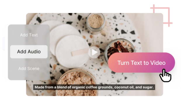 candles on a speckled plate with text overlay saying turn text into video