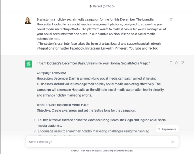 ChatGPT prompt brainstorm a social media campaign for December
