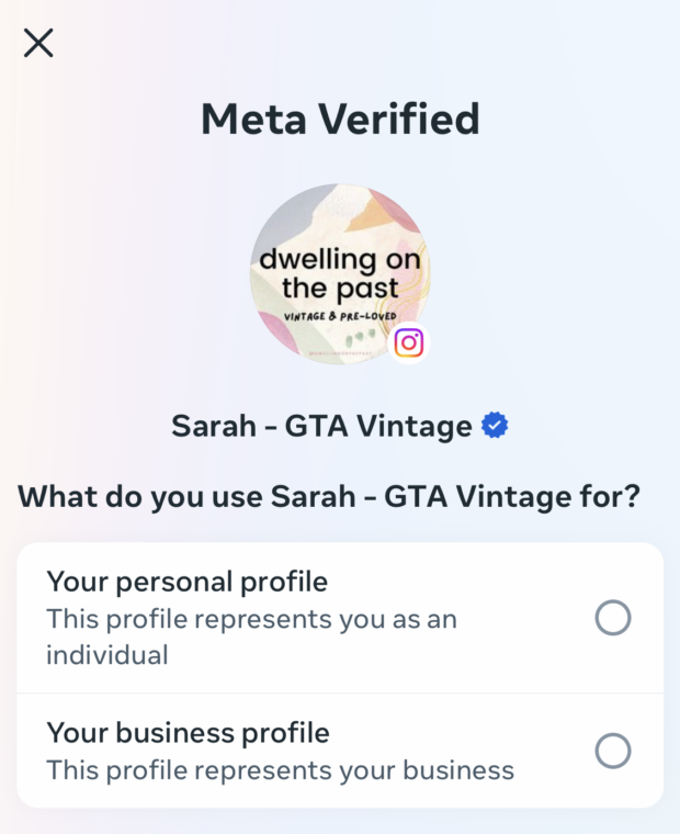 Meta Verified personal profile or business profile