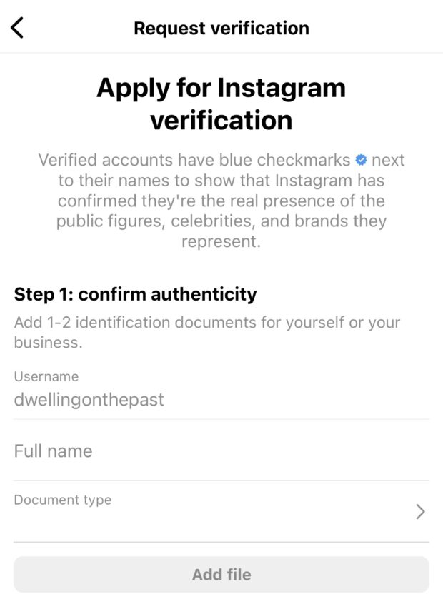 Apply for Instagram verification step 1 confirm authenticity