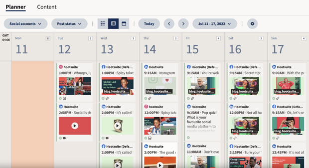 Hootsuite Planner scheduled posts social calendar