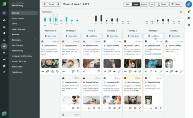 UI of Sprout Social, social media scheduling tool