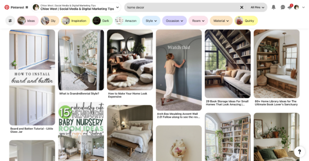 home decor search results on Pinterest with vertical aspect ratios