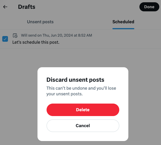 How to delete a scheduled tweet