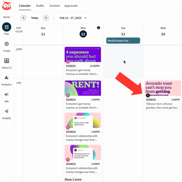 View your scheduled tweet in Hootsuite's Planner