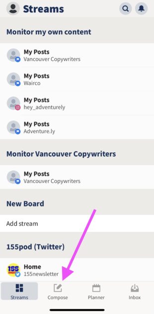 the compose button in Hootsuite's mobile app