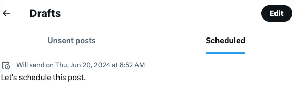 The scheduled posts tab of X/Twitter