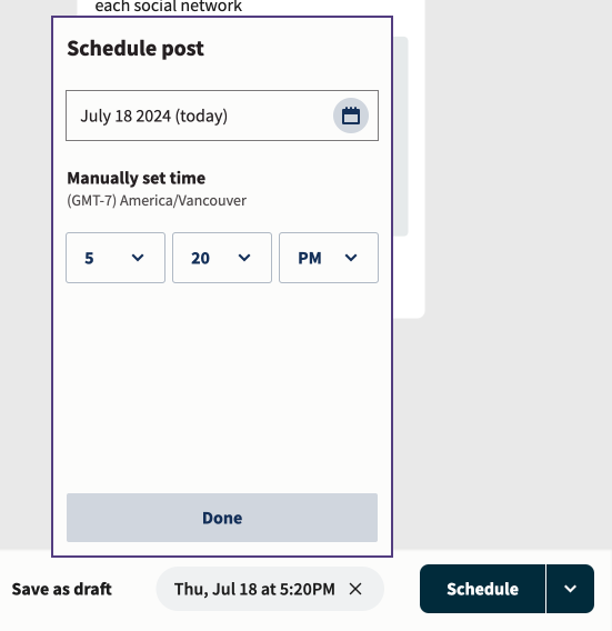 recommended facebook posting times shown in Hootsuite composer