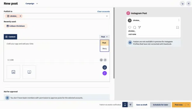 schedule an instagram story using hootsuite