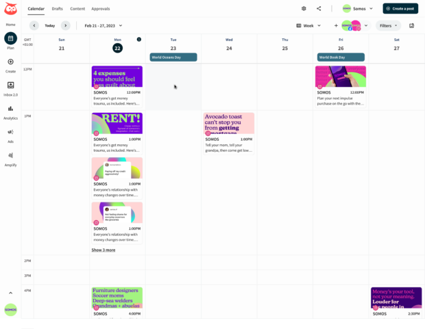 Hootsuite social media publishing tool – calendar view of scheduled content