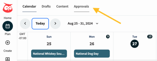 Hootsuite planner with approval tab highlighted