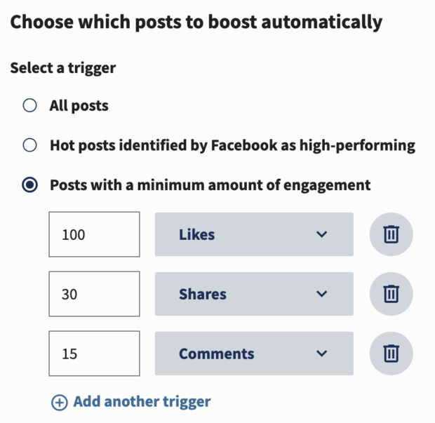 Choose which posts to boost automatically by selecting a trigger