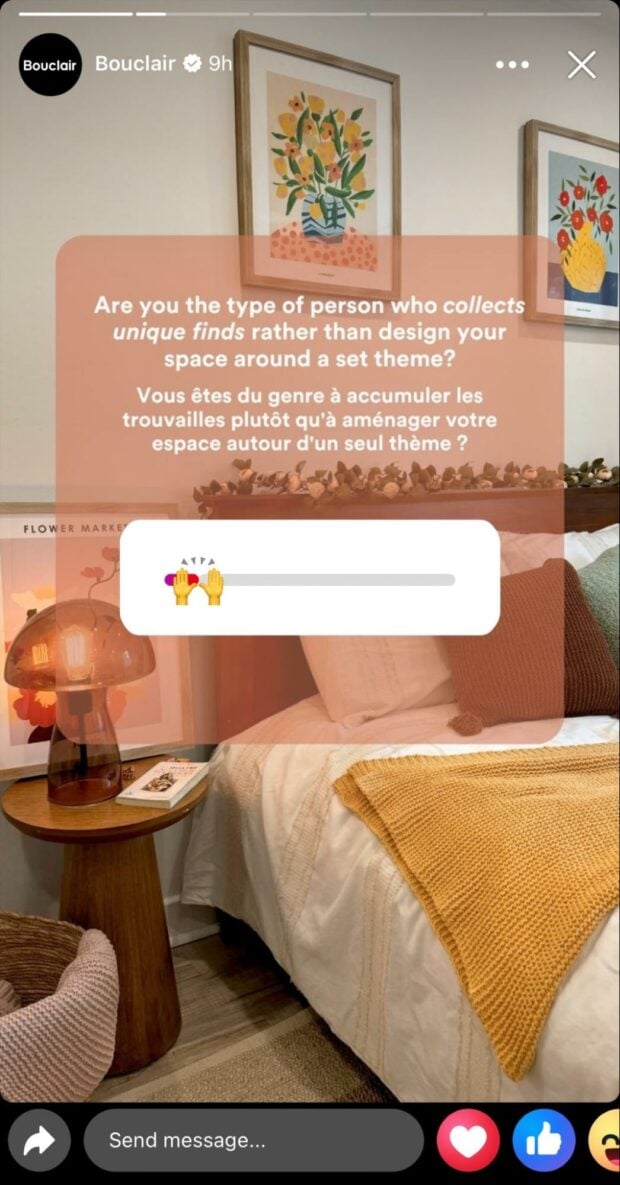 Bouclair home decor question unique finds interactive Facebook Story slider vote