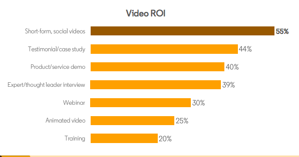 video ROI graph by type with highest percentage short form social videos