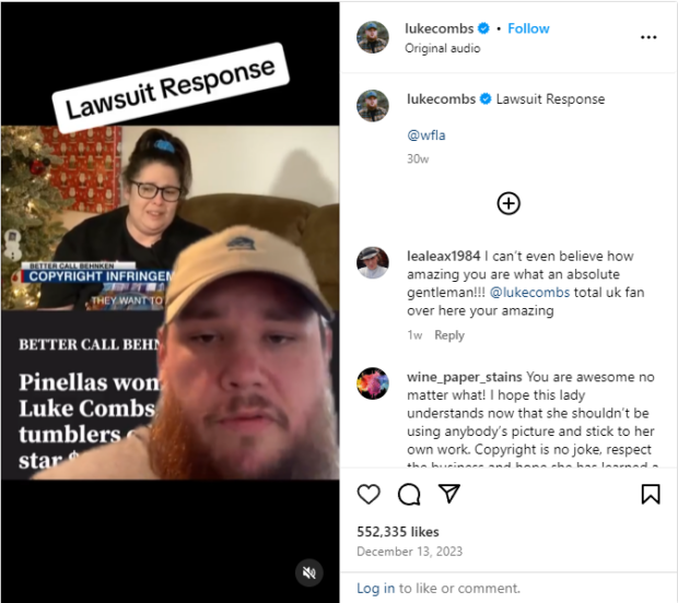 Luke Combs lawsuit response