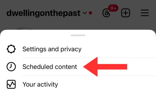 scheduled content option in instagram menu