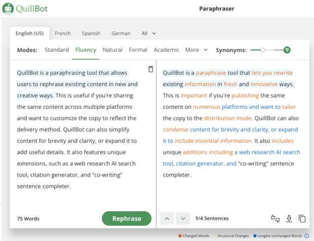 QuillBot AI interface